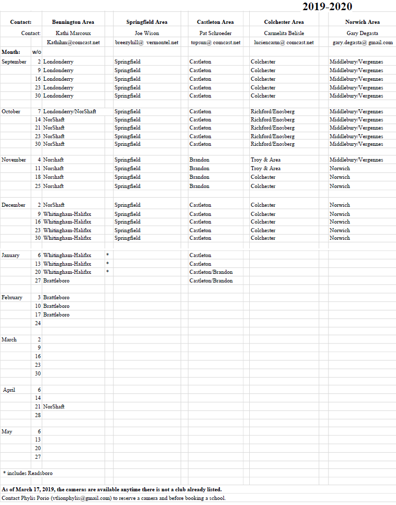 KidSight Camera Schedule 2019 20